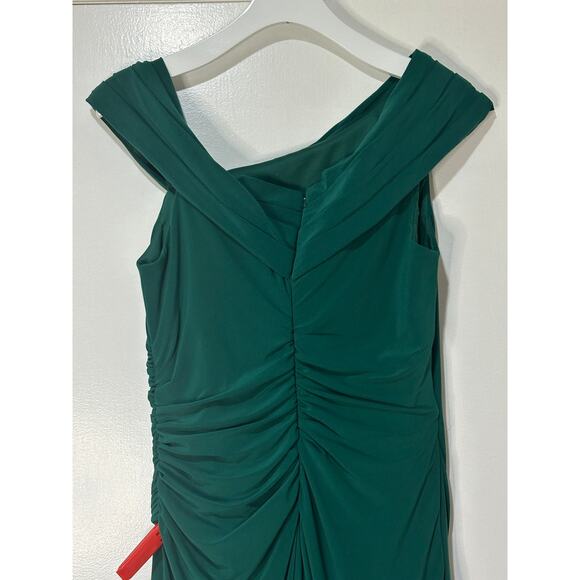 Ieena for Mac Duggal Asymmetrical Neckline Ruched Dress Emerald Size 8 NWT 26517 - Picture 11 of 15